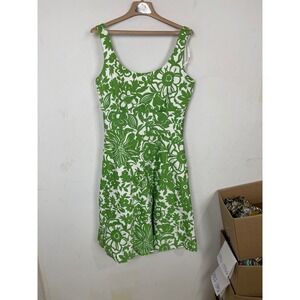 Donna Ricco Green White Floral Fit Flare Dress Sleeveless Cotton 14 8524836M